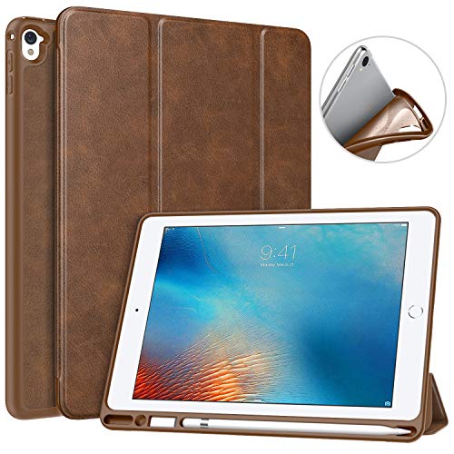 Product Cover MoKo Case Fit iPad Pro 9.7 with Apple Pencil Holder - Slim Lightweight Smart Shell Stand Cover Case with Auto Wake/Sleep Fit Apple iPad Pro 9.7 Inch 2016 Tablet, Brown