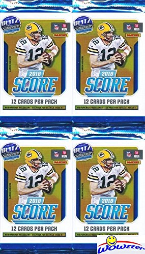Product Cover 2018 Score NFL Football Lot of FOUR(4) Factory Sealed Packs with 48 Cards! Loaded with ROOKIES & INSERTS! Look for RCS & Autographs of Baker Mayfield, Sam Darnold, Saquon Barkley & Many More! WOWZZER!