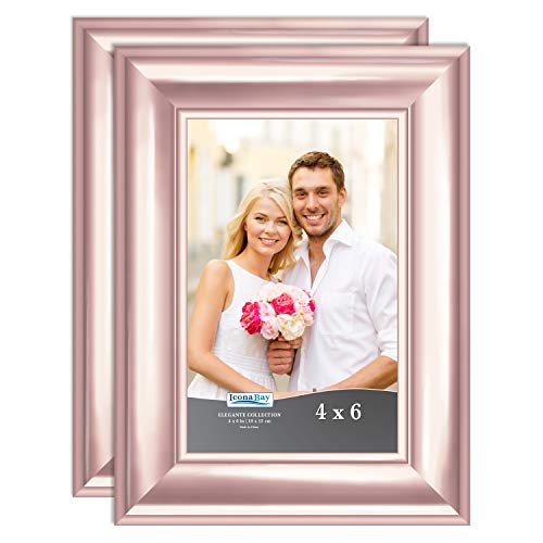 Product Cover Icona Bay 4x6 Picture Frame (2 Pack, Rose Gold), Rose Gold Photo Frame 4 x 6, Wall Mount or Table Top, Set of 2 Elegante Collection