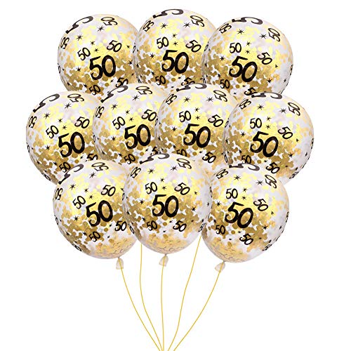 Product Cover MeySimon 50th Birthday Decorations 15pcs Gold Confetti Balloons Printed 50 Latex Balloon for 50 Year Old Happy Birthday Party Supplies (50th Confetti)