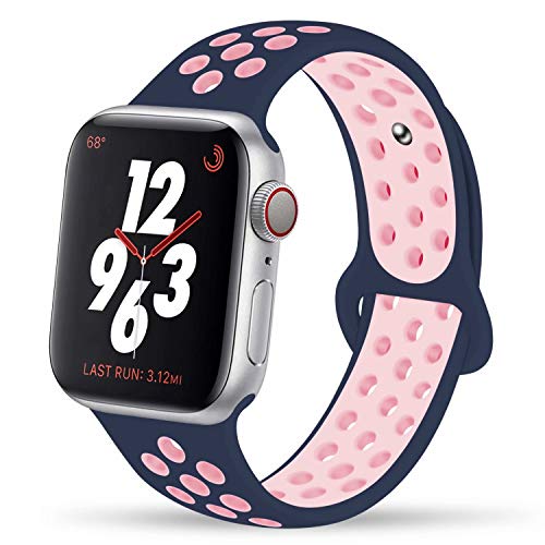 Product Cover YC YANCH Greatou Compatible for Apple Watch Band 38mm 40mm, Silicone Sport Band Replacement Wrist Strap Compatible for iWatch Series 5/4/3/2/1,Nike+,Sport,Edition,M/L,Lightpink Midnightblue
