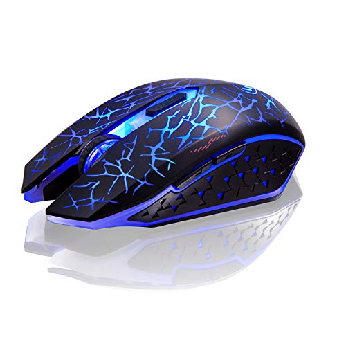 Product Cover TENMOS K6 Wireless Gaming Mouse, Rechargeable Silent LED Optical Computer Mice with USB Receiver, 3 Adjustable DPI Level and 6 Buttons, Auto Sleeping Compatible Laptop/PC/Notebook (Blue Light)