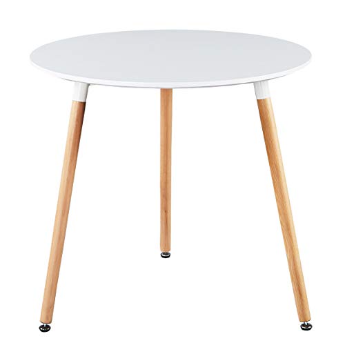 Product Cover GreenForest Dining Table White Modern Round Table with Wood Legs for Kitchen Living Room Leisure Pedestal Table
