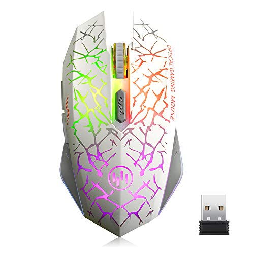 Product Cover TENMOS K6 Wireless Gaming Mouse, Rechargeable Silent LED Optical Computer Mice with USB Receiver, 3 Adjustable DPI Level and 6 Buttons, Auto Sleeping Compatible Laptop/PC/Notebook (White)