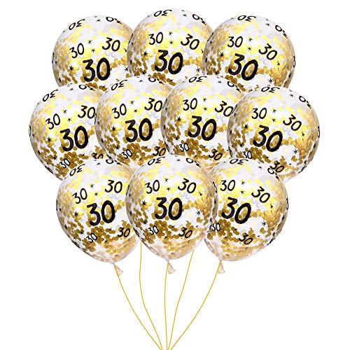 Product Cover MeySimon 30th Birthday Decorations 15pcs Clear Balloons with Gold Confetti Filled Printed 30 Latex Balloon for Happy Thirty Year Old Theme Bday Party Supplies (30th Confetti)