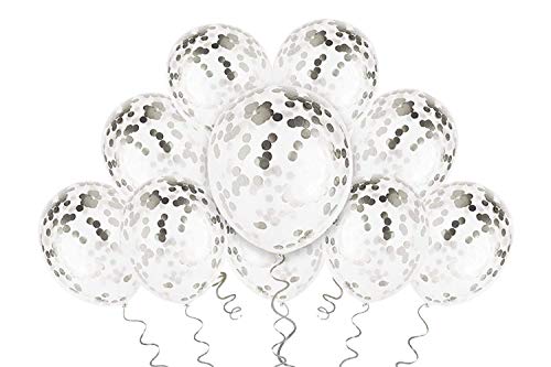 Product Cover Silver Confetti Balloons - Silver Balloons - PREFILLED 12 INCH Latex Birthday Party Decorations for Wedding + NYE Celebration