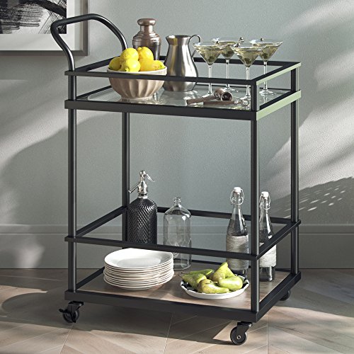 Product Cover Nathan James 45001 Carter Rolling Bar and Serving Cart 2-Tiered Glass and Metal, Black