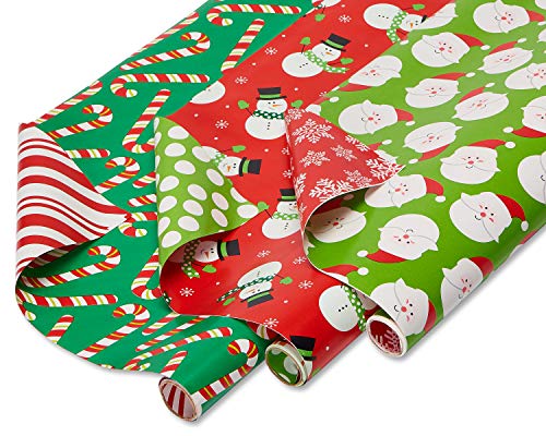 Product Cover American Greetings Extra Wide Christmas Wrapping Paper, Santa, Snowmen and Candy Canes (3 Pack, 120 sq. ft.)
