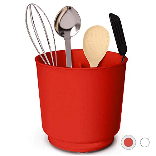 Product Cover Extra Large Rotating Utensil Holder with Sturdy No-Tip Weighted Base, Removable Divider, and Gripped Insert | Rust Proof and Dishwasher Safe: Red by Cooler Kitchen
