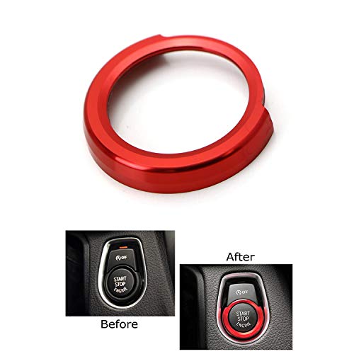Product Cover iJDMTOY Anodized Red Aluminum Keyless Engine Push Start Button Decoration Ring Trim For BMW 2 3 4 Series X1 (F22 F30 F32 F34 F48)