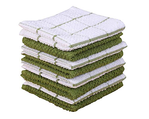 Product Cover Amour Infini Terry Kitchen Dishcloth Set of 8 (12 x 12 Inches), Green, 100% Cotton, Highly Absorbent, Machine Washable