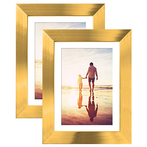 Product Cover Americanflat 2 Pack - Gold Tabletop Frames - Display Photos 4x6 with Mats and 5x7 Without Mats - Glass Fronts - Easel Stands