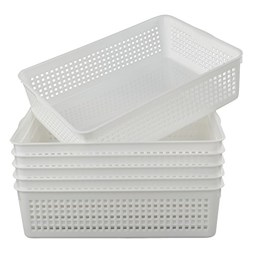 Product Cover Lesbin Plastic Storage Trays Baskets/Organizing Baskets, 13.2 Inches x 9.6 Inches x 3.6 Inches, Set of 6 (White)