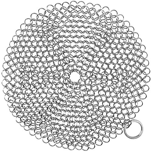 Product Cover Cast Iron Cleaner Chainmail Scrubber, 7 x 7 IN Anti-Rust Stainless Steel Round Cast Iron Scrubber with Hanging Ring for Cast Iron Pans Cookware