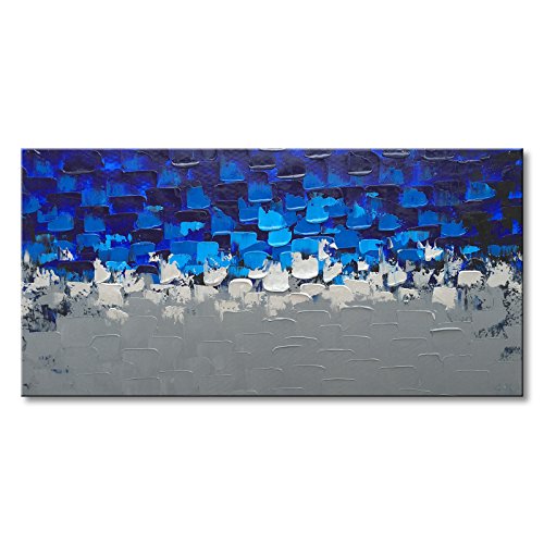 Product Cover Blue and Silver Abstract Wall Art on Canvas Textured Handmade Oil Painting