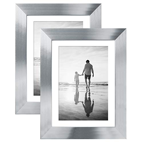 Product Cover Americanflat 2 Pack - Silver Tabletop Frames - Display Pictures 4x6 with Mats and 5x7 Without Mats - Glass Fronts - Easel Stands