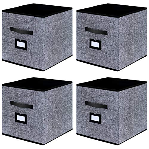 Product Cover Onlyeasy Cloth Storage Bins Foldable Cubby Storage Bin - Fabric Cube Organizers Container Drawers with Dual Handles for Shelves Closet Nursery Organization, 13 x 13 x 13 in, 4 Pack Black, MXABL04PLP