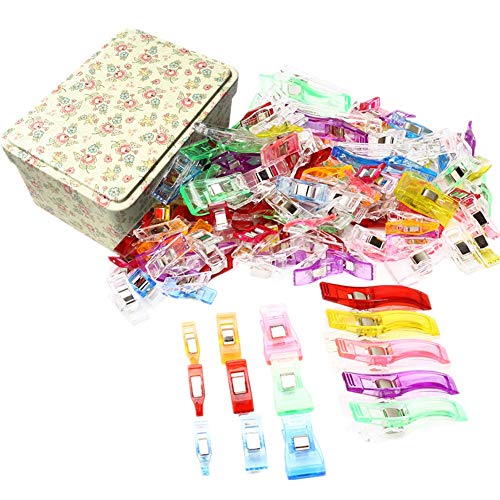 Product Cover GBATERI 130 Pack Sewing Clips - 4 Sizes Multipurpose Sewing Accessories Plastic Clips Tin Box Sewing,Quilting,Crafting, Crocheting Knitting Safety Clips, Assorted Colors Binding Clips,Paper Clips