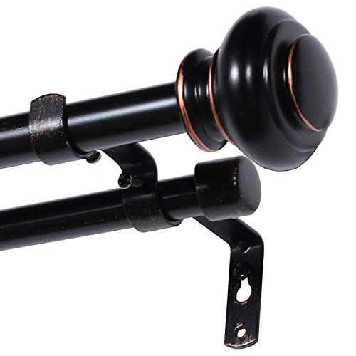 Product Cover H.VERSAILTEX Double Window Curtain Rod Set, Adjusts Rod Length from 48 to 84-Inch, 3/4 - Inch Diameter, Black with Antique Bronze Finishing