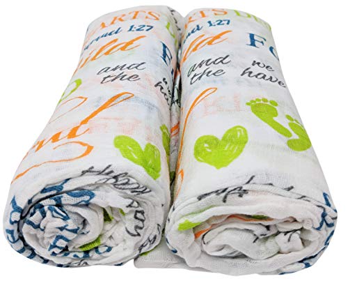 Product Cover Scripture Strong 1 Samuel 1:27 | Best Muslin Baby Swaddle Blanket Gift Set | 100% Cotton Receiving Blankets | Extra Large (4'x4')