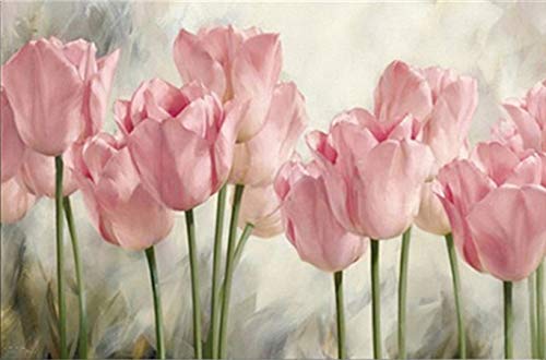 Product Cover eGoodn Diamond Painting Art Kit DIY Cross Stitch by Number Kit DIY Arts Craft Wall Decor, Full Drill 23.6 inches by 15.8 inches, Pink Tulips, No Frame