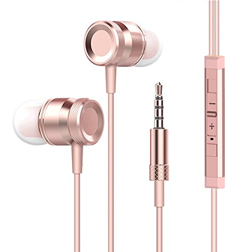 Product Cover Wired Headphone Metal Earbuds by Amasing Noise Cancelling Stereo Heave Bass Earphones with Micphone Mic with Volume Control，in Ear Headphones Magnetic Design for iPhone 5 6 Pink Samsung M9