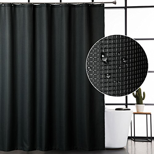 Product Cover CAROMIO Black Fabric Shower Curtain, Hotel Quality Waffle Weave Textured Fabric Shower Curtains for Bathroom Washable, Black, 72x72 inch