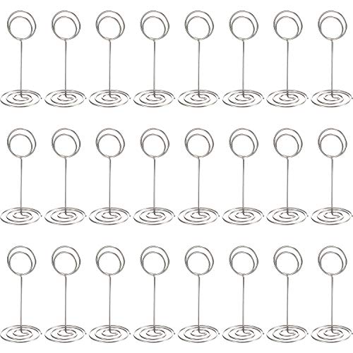 Product Cover TecUnite 24 Pack Table Number Holder Wedding Table Name Card Holder Clips Picture Memo Note Photo Stand (Silver)