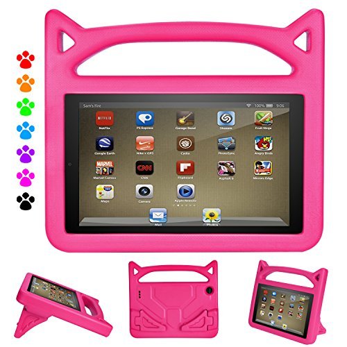 Product Cover Kindle Fire 7 2019 Case, Fire 7 Tablet Case for Kids - Auorld Light Weight Shock Proof Handle Protective Cover with Built-in Stand for Amazon Fire 7 Tablet (Compatible with 2019&2015&2017 Release) (Pink)