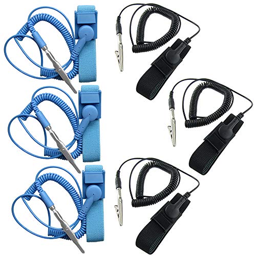 Product Cover ESD Anti-Static Wrist Strap Components, DaKuan 6 Packs Anti-Static Wrist Straps Equipped with Grounding Wire and Alligator Clip, Grounding Solution for Working on Sensitive Electronic Devices