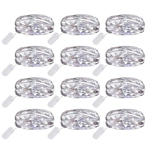 Product Cover Ehome Fairy String Lights, 12 Pack Fairy Lights Battery Operated, 7.2ft 20LED Christmas Lights Silver Coated Copper Wire Lights Firefly Lights Moon Lights for Party Christmas Decorations White