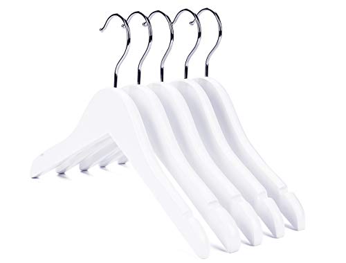 Product Cover Nature Smile Kids Baby Children Toddler Wooden Shirt Coat Hangers with Notches and Anti-Rust Chrome Hook Pack of 10 (White)