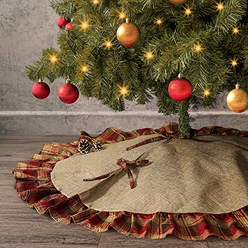Product Cover Ivenf Christmas Tree Skirt, 48 inches Large Burlap with Plaid Ruffle Trim Skirt, Rustic Xmas Tree Holiday Decorations