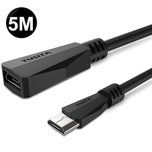 Product Cover TUSITA Micro USB Power Extension Cable (5M) - Male to Female Extender Cord for Blink XT2 Outdoor Indoor Home,Ring Stick Up Solar Panel,Arlo Pro,Zmodo - Security Camera Accessories