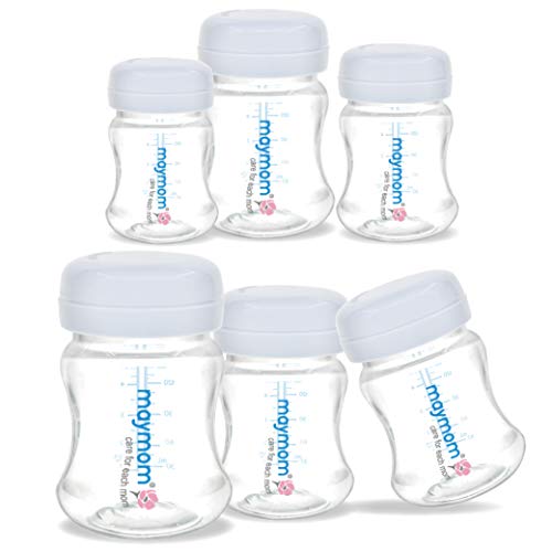 Product Cover Maymom Wide-Mouth Milk Storage Collection Bottle with Travel Cap and Sealing Ring ; Can Replace Spectra S1 S2 Avent Natural Avent Classic Bottles (6pc 4.7Oz/140mL)
