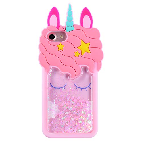 Product Cover Mulafnxal Quicksand Unicorn Case for iPhone 7 8 6,Soft Silicone 3D Cartoon Cute Animal Cover,Kids Girls Bling Glitter Vivid Unique Rubber Kawaii Character Fashion Protective Protector for iPhone6S 7 8