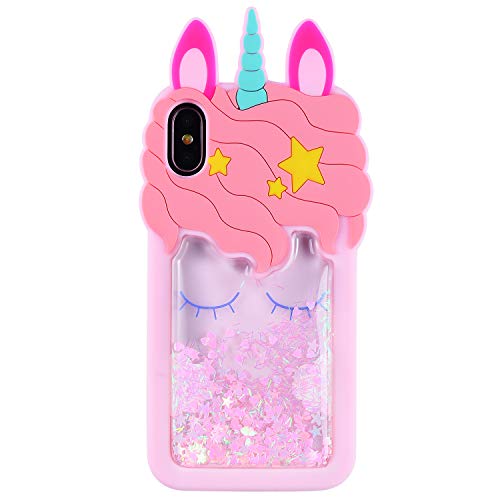 Product Cover Mulafnxal Quicksand Unicorn Case for iPhone X XS10,Soft Silicone 3D Cartoon Animal Cover,Kids Girls Cute Bling Glitter Rubber Kawaii Character Fashion Cases Skin Protective Protector for iPhoneX Xs