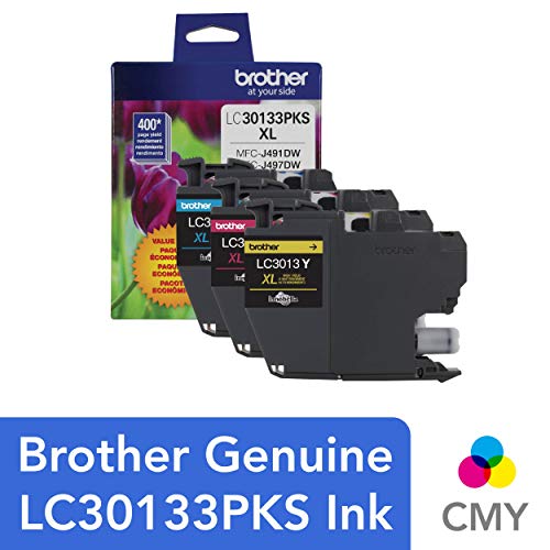 Product Cover Brother Printer Genuine LC30133PKS 3-Pack High Yield Color Ink Cartridges, Page Yield Up to 400 Pages/Cartridge, Includes Cyan, Magenta and Yellow, LC3013