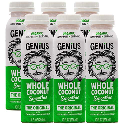 Product Cover Genius Juice Organic Coconut Smoothie: Delicious Blended Whole Coconut Meat + Coconut Water - Creamy, Filling Meal Replacement - MCTs, Paleo, Vegan, Non-GMO - Original 6 Pack