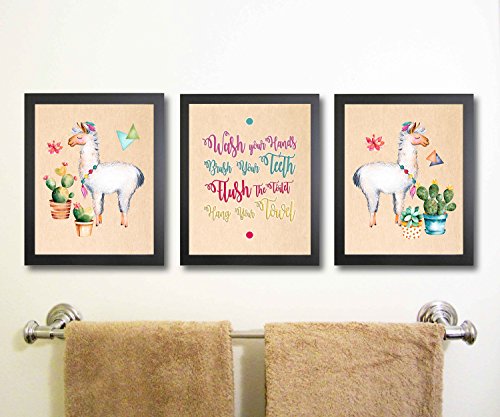 Product Cover Silly Goose Gifts Llama Themed Bathroom Wall Art Print Decoration (Set of 3) (Wash Up)