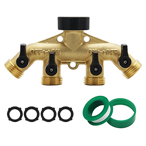 Product Cover ATDAWN 4 Way Brass hose splitter, Heavy Duty Garden Hose Connector with 4 shut-off Valves 3/4