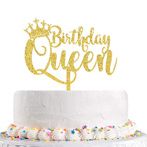 Product Cover Queen Birthday Cake Topper Gold Acrylic Happy Birthday Cake Topper, 16th - 18th - 21st - 30th - 40th - 50th - 60th - 70th - 80th - 90th - 100th Cake Toppers Birthday Party Decoration