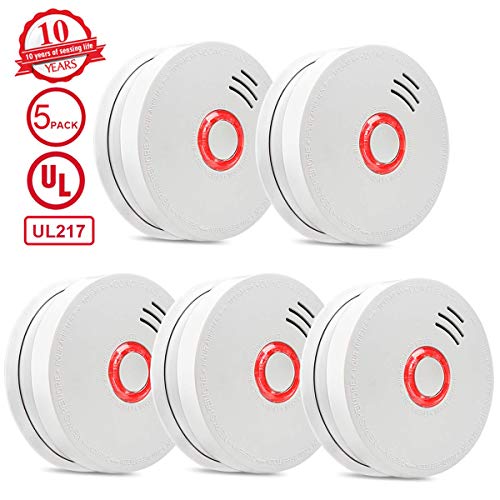 Product Cover Photoelectric Smoke Detector, 5 Packs Portable Smoke and Fire Alarm Sensor with 9V Battery Operated,UL Listed