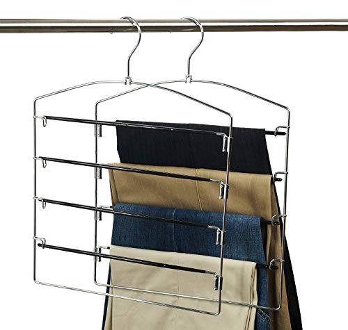 Product Cover Nature Smile Clothes Pants Hangers 2pack Multi Layers Metal Pants Slack Hangers,Non-Slip 4-Tier Swing Arm Pants Hangers Rack Closet Storage Organizer for Trousers Jeans Scarf Skirts Hanging