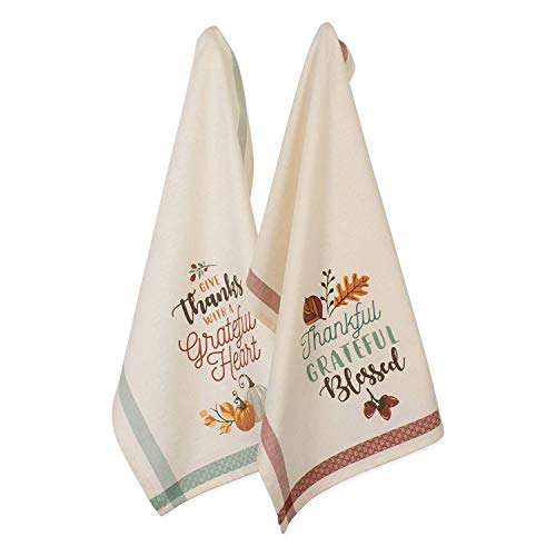 Product Cover DII CAMZ10701 Cotton Thanksgiving Holiday Dish, Decorative Oversized Embroidered Kitchen Towels, Set of 2, Grateful Fall