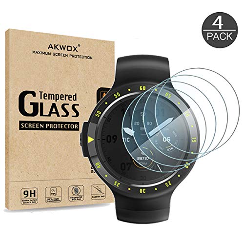 Product Cover [4 Pack] Akwox for Ticwatch S (Sport) / Ticwatch E (Express) / E2&S2 /Ticwatch C2 /2 Tempered Glass Screen Protector, 2.5D Arc Edges 9 Hardness Anti-Scratch Bubble-Free [Lifetime Replacement Warranty]