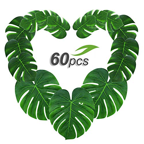 Product Cover Gooidea 60pcs Tropical Palm Leaves Artificial Monstera Leaves Tropical Leaf Garlands Hawaiian Luau Party Wedding Decorations Table Centerpieces Wall Decor ...