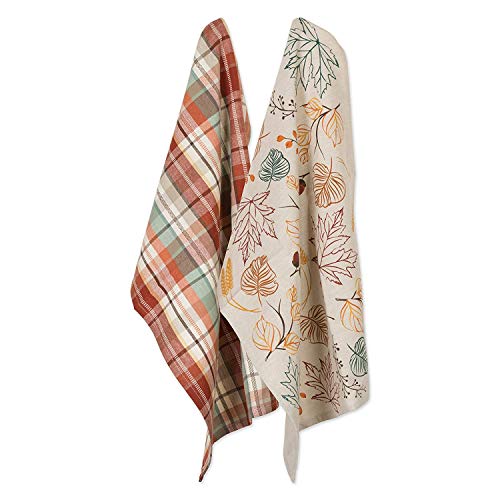 Product Cover DII CAMZ10700 Dish, Decorative Oversized Embroidered Kitchen Towels, Dishtowel S/2, Asst. Autumn Leaves, 2 Pack