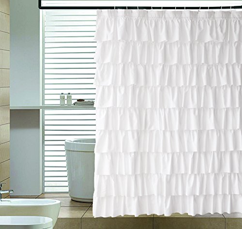 Product Cover Ameritex Ruffle Shower Curtain Home Decor | Soft Polyester, Decorative Bathroom Accessories | Great for Showers & Bathtubs |White,72