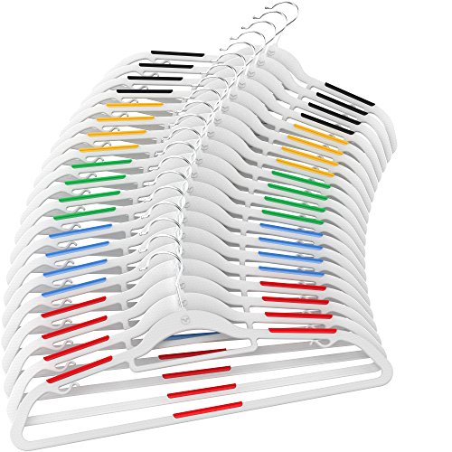 Product Cover Vremi Clothes Hangers 20 Pack - Non Slip Ultra Slim Plastic Hanger Set with Secure Grip Strips and Durable Chrome Metal Hooks - Gray and Multi Color